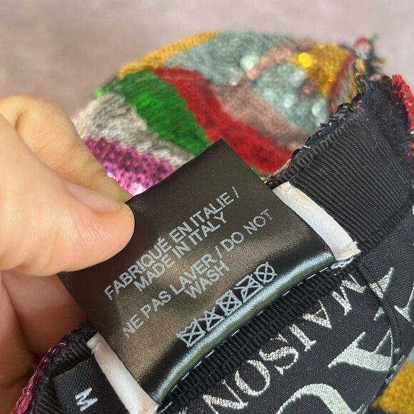 Maison Michel Paris Stripe Rainbow Colorful Nell Sequin Hat Baseball Cap M - Picture 8 of 11